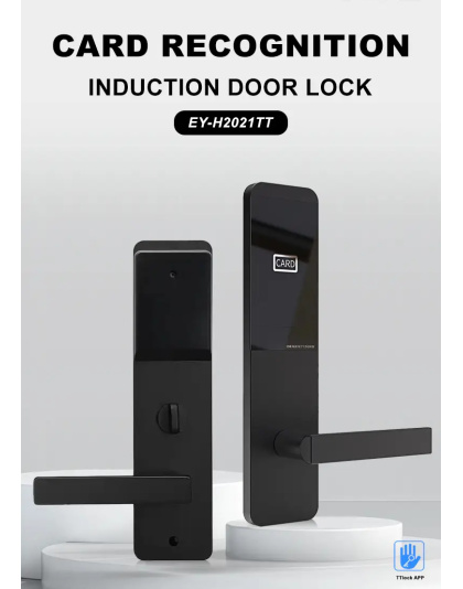Smart Hotel Door Lock – Black/Silver with App, Key &amp; Card Unlock (EY-H2021TT)