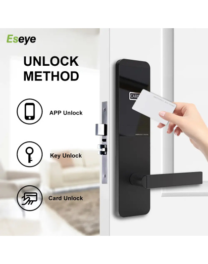 Smart Hotel Door Lock – Black/Silver with App, Key &amp; Card Unlock (EY-H2021TT)