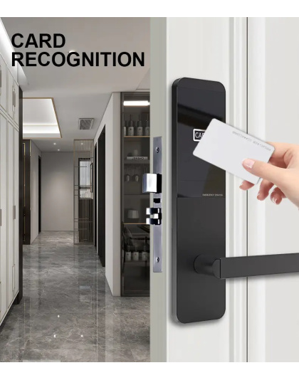 Smart Hotel Door Lock – Black/Silver with App, Key &amp; Card Unlock (EY-H2021TT)