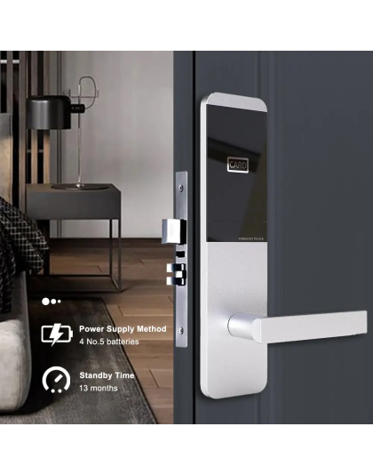 Smart Hotel Door Lock – Black/Silver with App, Key &amp; Card Unlock (EY-H2021TT)