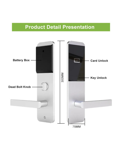 Smart Hotel Door Lock – Black/Silver with App, Key &amp; Card Unlock (EY-H2021TT)