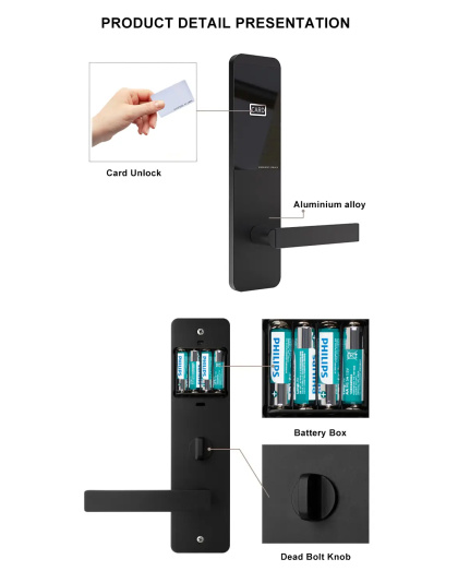 Smart Hotel Door Lock – Black/Silver with App, Key &amp; Card Unlock (EY-H2021TT)